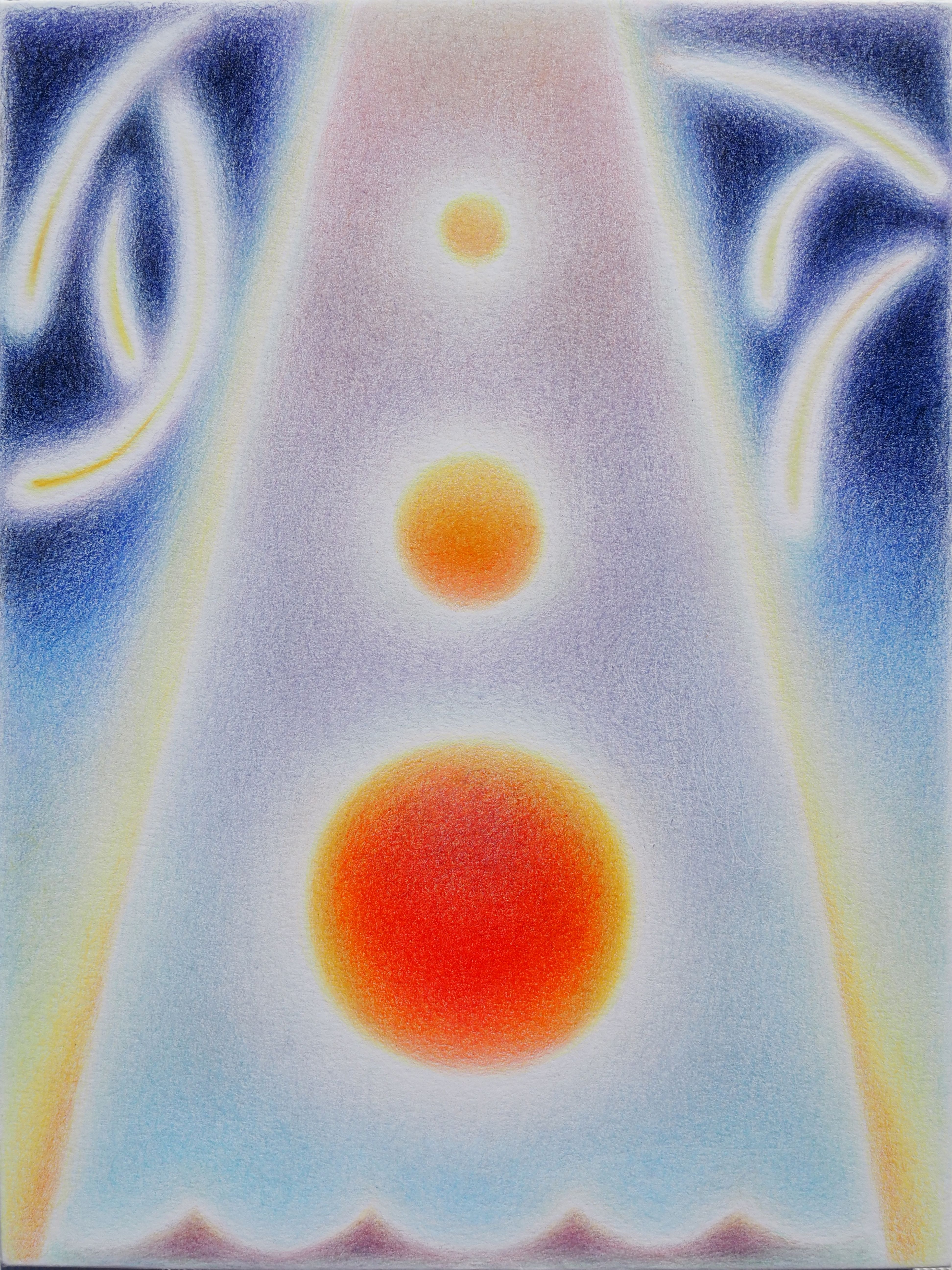 Red Moon, Color pencil on paper mount on board, 2023